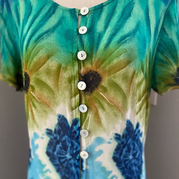 Vintage Nienhaus & Lotz Blue Green S/S Beach Tunic - Picture 3 of 9